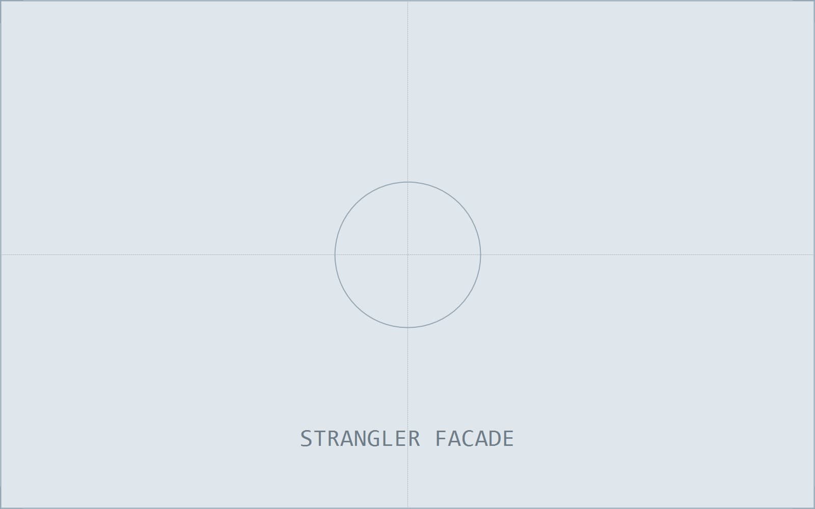 Diagram of the strangler-fig facade: the mainframe policy admin system at the base, a typed API facade above it, and four migrated claim types drawn as completed segments alongside three still routed to the legacy screens.